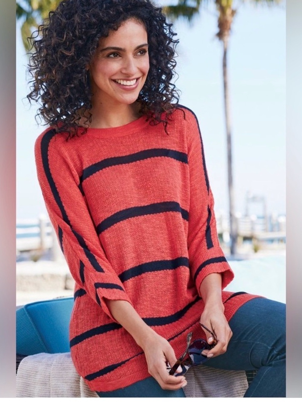 Red and navy Striped Knit Top ptp 20 length 27